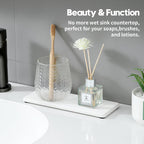 2PCS Bathroom Sink Trays, Water Absorbing Diatomite Stone Quick Drying Mat for Kitchen Counter, Dish Rack Soap Dispenser Sponge Holder Caddy Vanity Organizer, White, 9"x3.5"