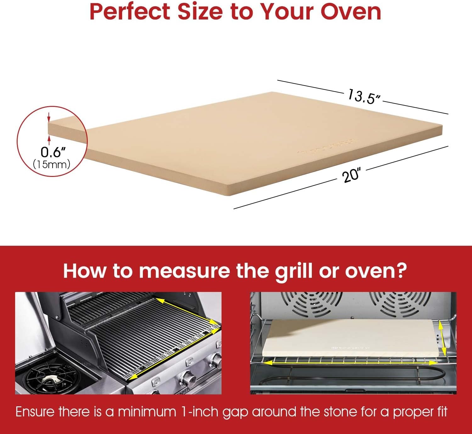 20"x 13.5" Pizza Stone, Cordierite Pizza Pan for Oven Grill and BBQ, Rectangular Large Baking Stone for Bread, Durable Cooking Stone, Thermal Shock Resistant