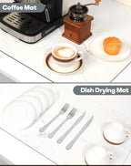 SUEH DESIGN Coffee Mat, Absorbent Dish Drying Mat 23.6 x 15.7 in Quick Dry Coffee Mat Large Drying Mats for Kitchen Counter Coffee Bar, Marble White