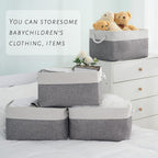 TcaFmac Collapsible Storage Bins for Organization - Large 3 Pack Canvas Storage Basket for Shelves, Organizer Baskets for Organizing for Closet Cloth Dog Toy Baby (White & Grey 16x12x8 inch)