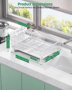 Dish Drying Rack, Stainless Steel Drainer Rack with Drainboard with Smart Drainage System, Space Saving Dish Strainer for Kitchen Counter with Cutlery Holder