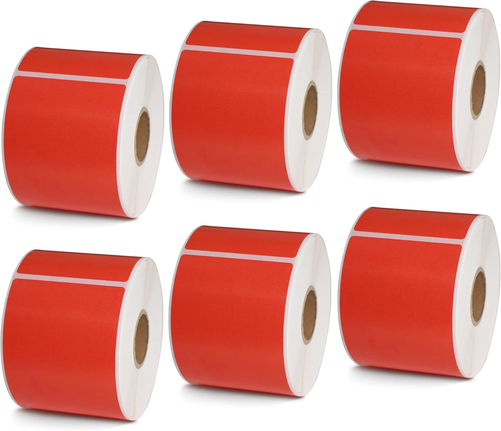 BETCKEY - 2.25" x 4" Multipurpose & Shipping Labels Compatible with Zebra & Rollo Label Printer,Premium Adhesive & Perforated[Red, 6 Rolls, 2100 Labels]