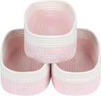 CubesLand Rectangle Organization/Storage Basket, Natural Cotton Rope Woven Baskets for Organizing, Small Basket for Kids, Baby Nursery, Cat Dog Toy Baskets, Organizer Bins for Shelves 3 Packs