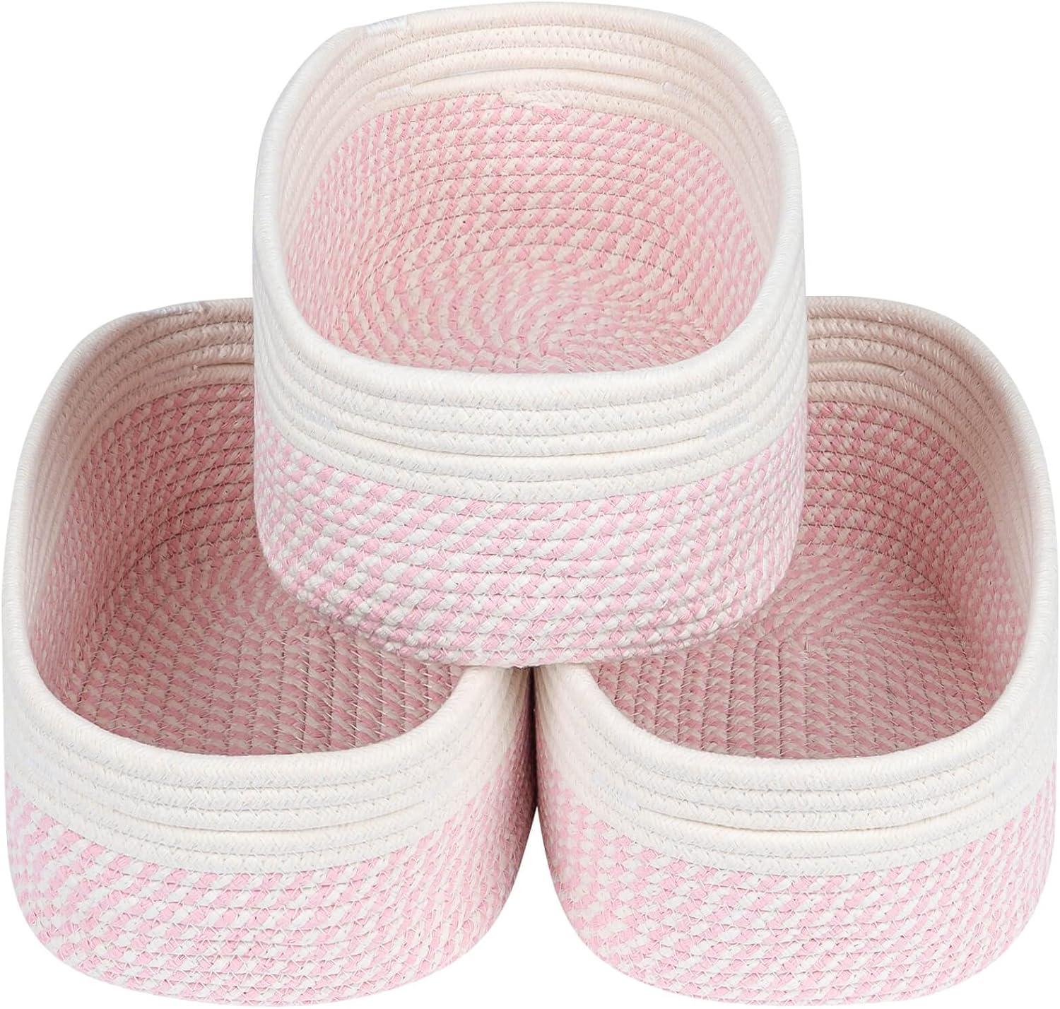 CubesLand Rectangle Organization/Storage Basket, Natural Cotton Rope Woven Baskets for Organizing, Small Basket for Kids, Baby Nursery, Cat Dog Toy Baskets, Organizer Bins for Shelves 3 Packs