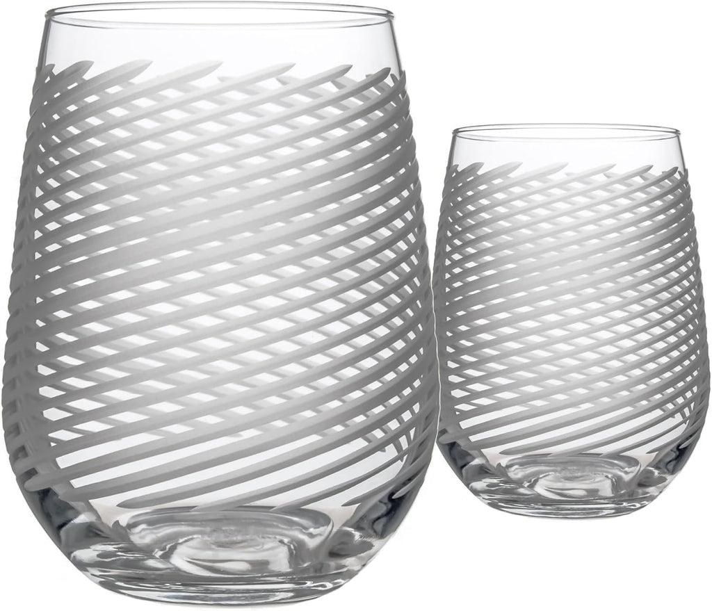 Rolf Glass Cyclone Stemless Wine Tumbler | 17 Ounce Set of 2 | Proudly Made in the USA | Large Engraved Wine Glasses | Lead-Free Glass