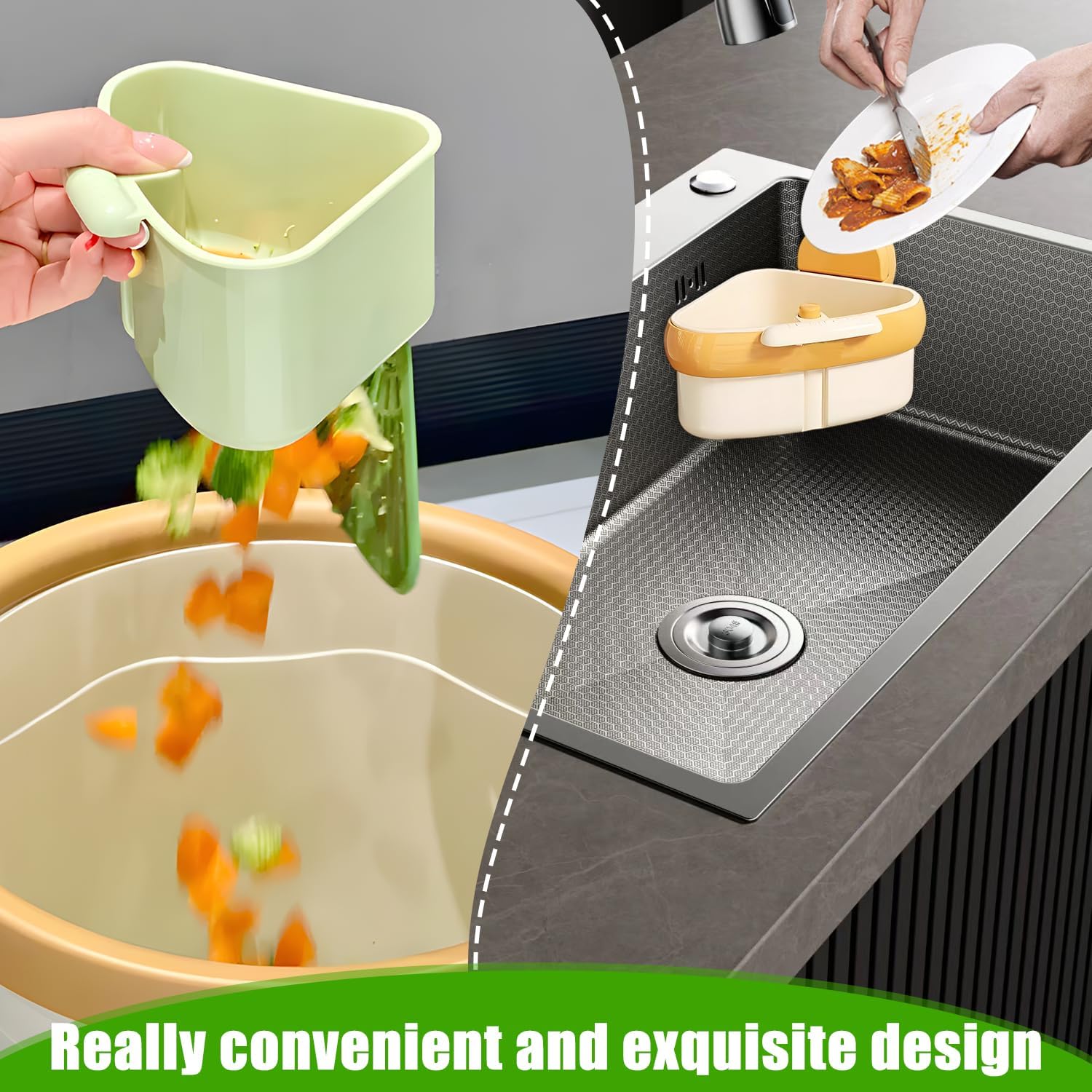 Suction Cup Sink Corner Rack, 2025 New Upgraded Suction Cup Press Triangular Drainer Basket, Automatic Dumping Sink Strainer Basket, Hanging Corner Sink Trash Catcher for Kitchen Food Waste (Orange)