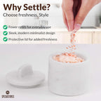 Marble Salt Cellar with Lid and Spoon 4 Inch White Handmade Small Seasoning Containers - Decorative Spice Jars, Sugar Bowl with Spoon & Flaky Salt Dish for Kitchen Countertop Storage