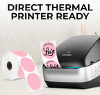 Perco Pink 2-Inch Perforated Circle Dot Thermal Sticker Labels — 735 Stickers/Roll, Direct Thermal Printer Compatible—with Permanent Adhesive for Organizing, Color Coding, Bin Labeling—Made in USA