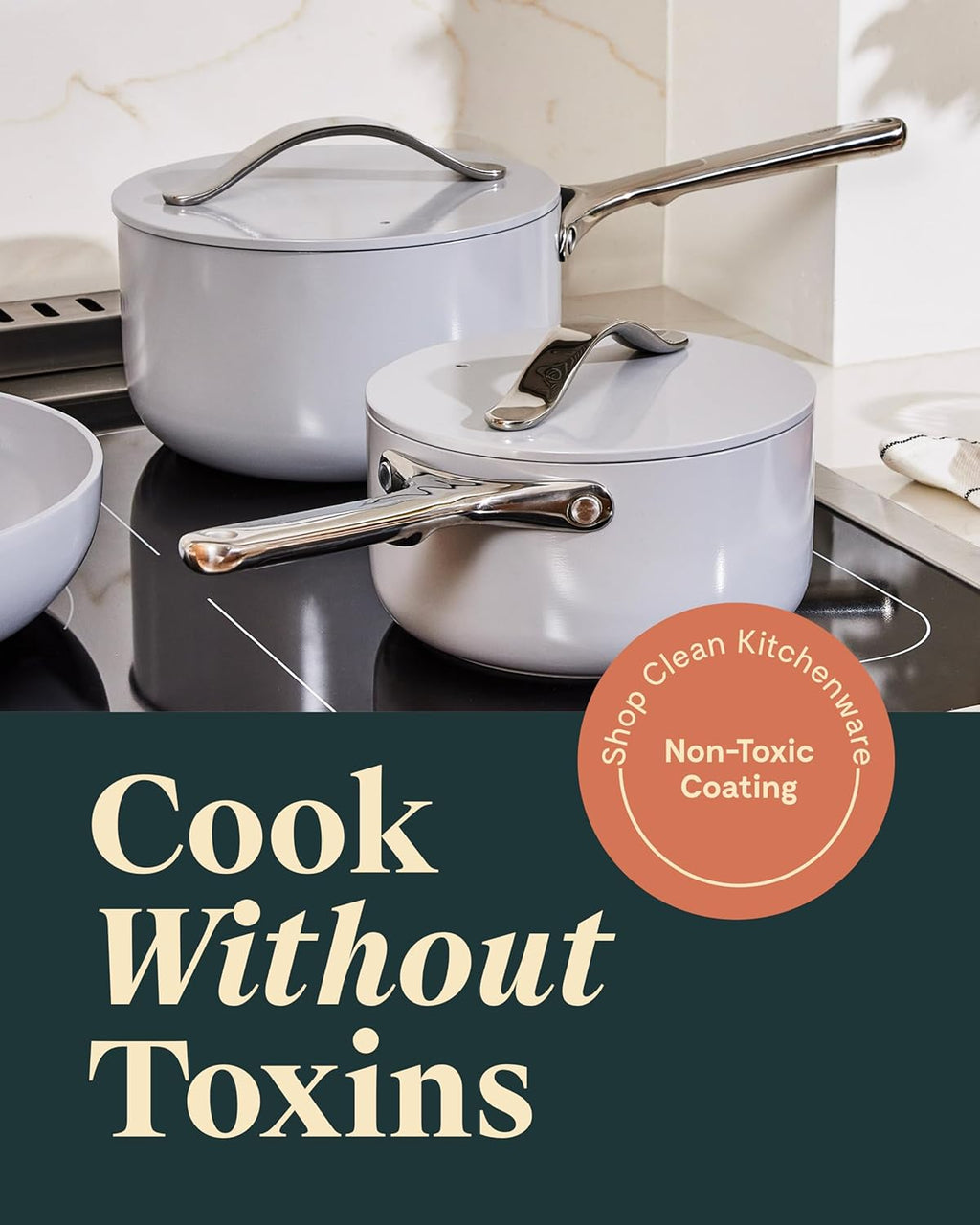 Caraway Nonstick Ceramic Sauce Pans with Lids (3 qt & 1.75 qt) - Non Toxic, PTFE & PFOA Free - Oven Safe & Compatible with All Stovetops (Gas, Electric & Induction) - Black