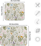 Herbs Flowers Botanical Butterfly Dish Drying Mat for Kitchen Counter Absorbent Microfiber Drying Pad, Large 18x24 in, Reversible Drainer Mats