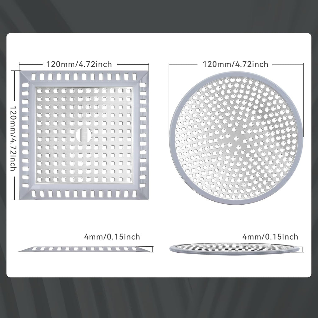 Makerfire 2PCS Shower Drain Hair Catcher, 4.72'', Flat Shower Drain Cover/Filter, Bathroom/Kitchen Sink Drain Strainer, Stainless Steel and Silicone