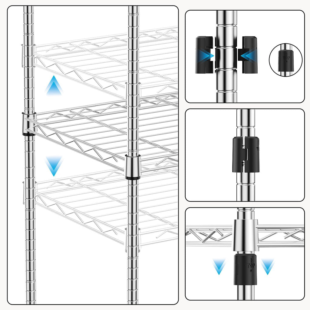 1000 lbs 4Tier Shelf Metal Storage Shelves Wire Rack Closet Organizers with Wheel for Garage Kitchen Bathroom Laundry Chrome 13.7" D x 23.6" W x 53.4" H