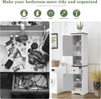 JOMEED Tall Bathroom Storage Cabinet, 68" Farmhouse Linen Tower with Adjustable Shelves & Drawer, Rustic Narrow Storage Cabinet for Bathroom