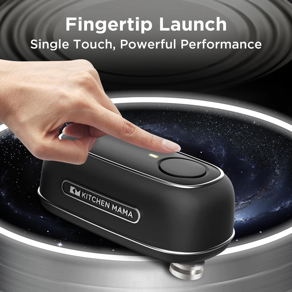 Kitchen Mama Orbit One Rechargeable Electric Can Opener: Hands-free, USB-C Charging, Automatic Stop, Smooth Edge, Safety, Blade for Large Cans, Heavy Duty, Soda and Pop Can, with Storage Box (Black)