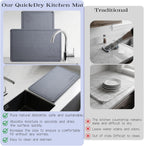 Stone Dish Drying Mat 24"×16" Large Diatomaceous Earth Dishes Quick Dry Pad for Kitchen Counter with Heighten Stainless Steel Feet, Fits Various Countertops & Drain Bowl Racks, Dark Gray