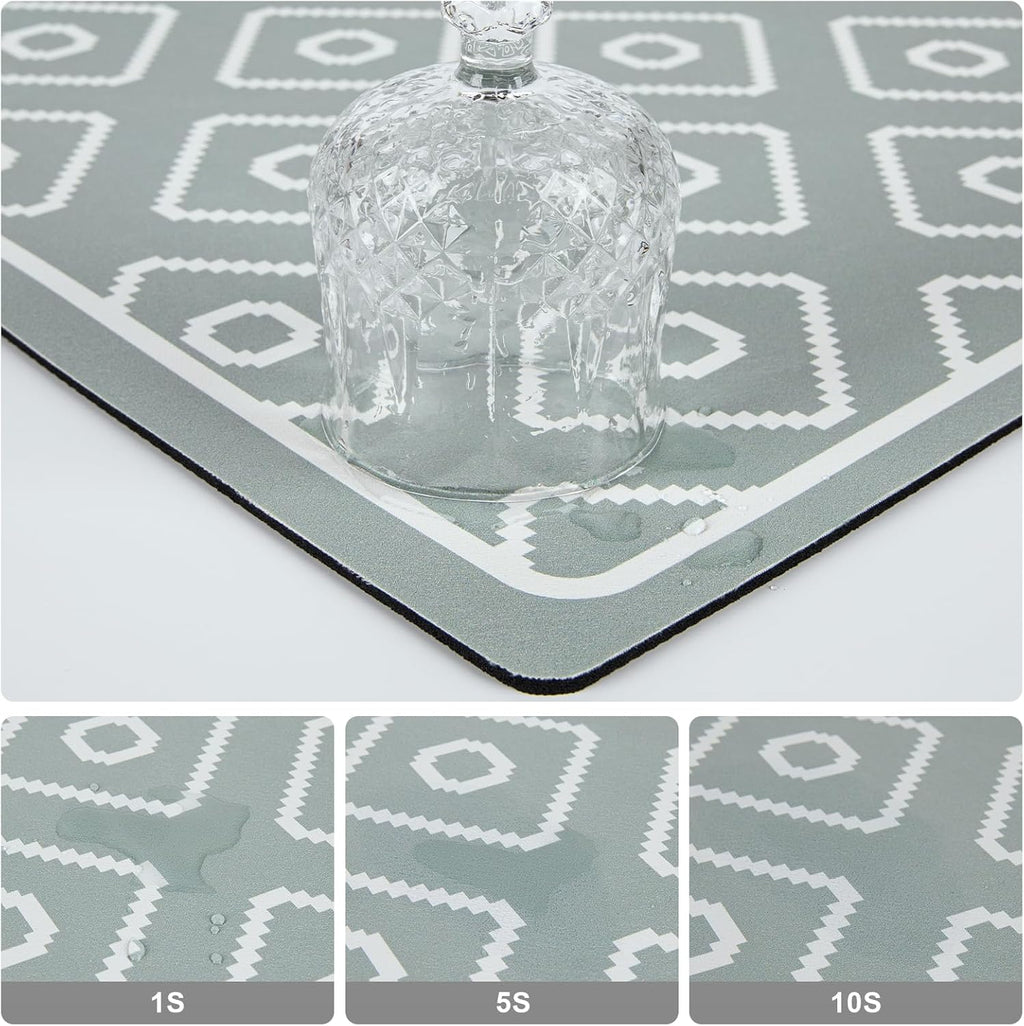 SUEH DESIGN Dish Drying Mat, Absorbent Coffee Mat 19.6 x 11.8 in Quick Dry Kitchen Drying Dish Drain Mat for Kitchen Counter Coffee Bar, Green