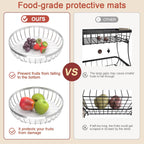 2 Tier Fruit Basket for Kitchen Counter with 2 Banana Hangers, Metal Stackable Fruit Bowl for Kitchen Counter for Bread Vegetable Fruits, Silvery