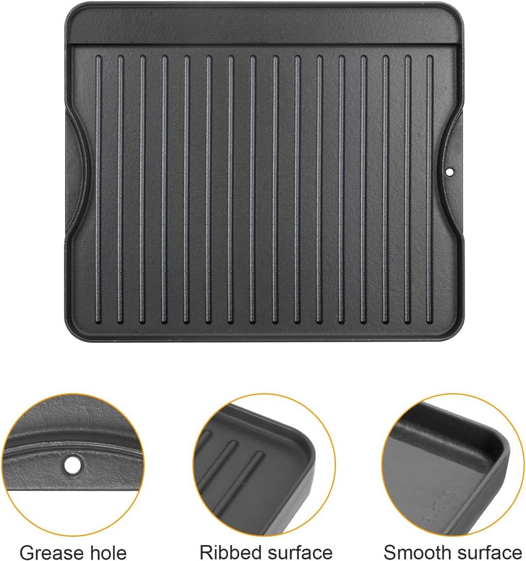 Cast Iron Cooking Griddle for Camp Chef, Reversible Double-sided Griddle for All Camp Chef 14" x 16" Outdoor Stoves 2 Burner Stove Explorer 2-Burner, 3-Burner, 2X, 3X, Single Burner Stove，1 Pack