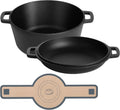 E-far Pre-Seasoned Cast Iron Dutch Oven, 5 Quart 2 in 1 Dutch Oven Pot with Skillet Lid and Silicone Bread Sling, Ideal for Bread Baking, Cooking, Stewing, Frying, Induction & Oven Safe - Black