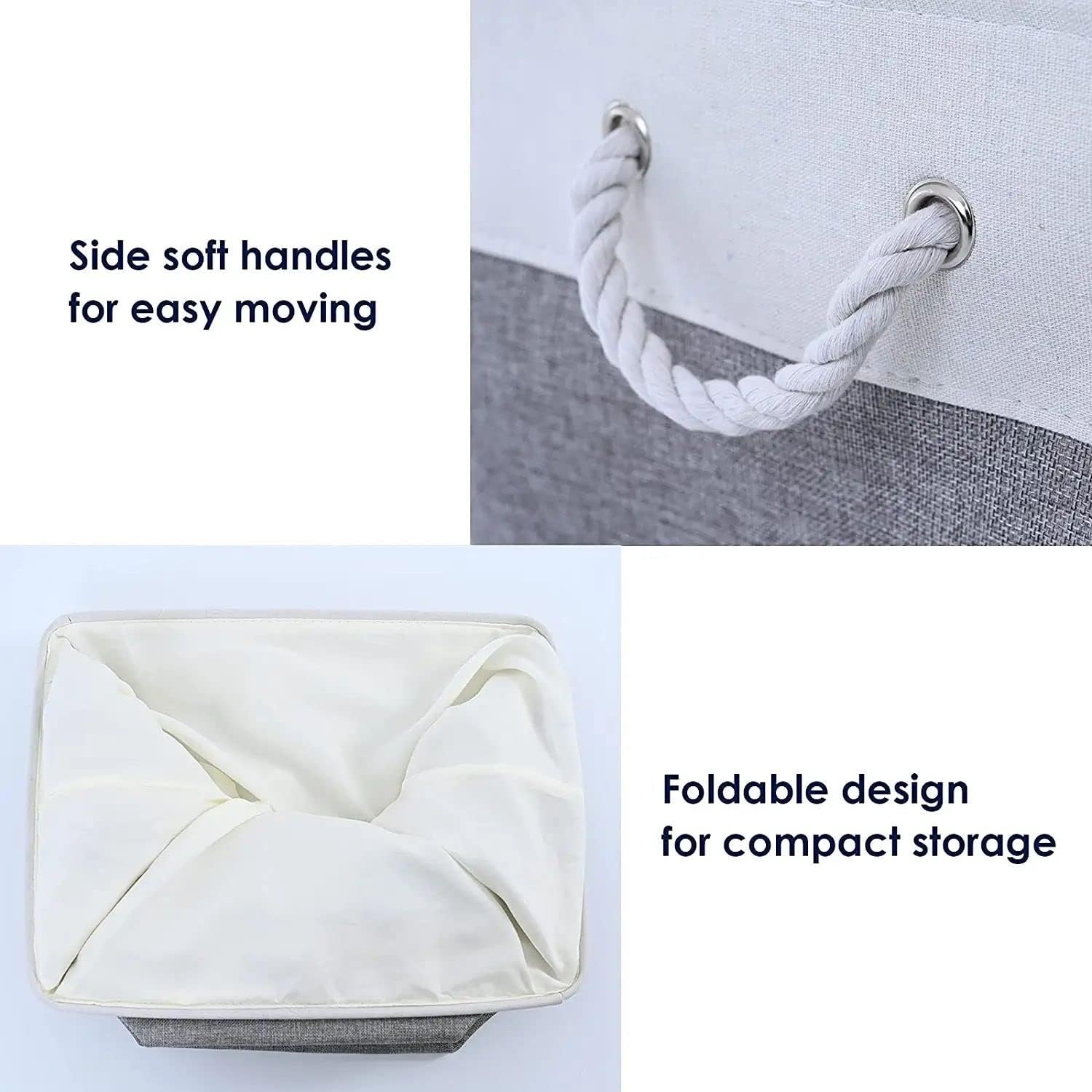 TcaFmac Small Storage Baskets for Shelf 6 Pack Canvas Storage Basket with Handles Fabric Storage Basket for Organizing Storage Bin (White and Grey, 12x8x5")