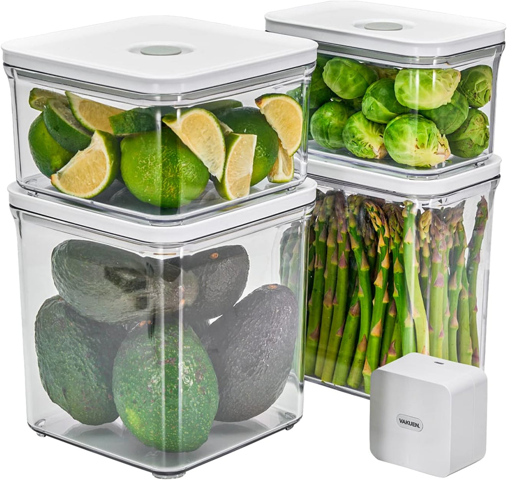 Premium Airtight Food Storage Containers & Vacuum Sealer Machine Starter Set, 4-piece Container with Sealer, 100% Leak Proof,Keep food fresh up to 5 times longer than non-vacuum strorage.
