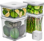 Premium Airtight Food Storage Containers & Vacuum Sealer Machine Starter Set, 4-piece Container with Sealer, 100% Leak Proof,Keep food fresh up to 5 times longer than non-vacuum strorage.