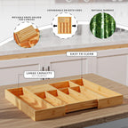 Silverware Organizer with Removable Knife Block - Bamboo Utensil Organizer for Kitchen Drawers Expandable Cutlery Organizer W12.8-20.2" x L16 x H2 (Yellow)