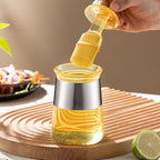 Oil Bottle Brush, 9 oz Olive Dispenser Bottle with Brush,Silicone Basting Brush Oil Separator for Cooking, Glass Oil Dispenser for Kitchen Barbecue Sauce Grill Frying (Blue,270 ml)