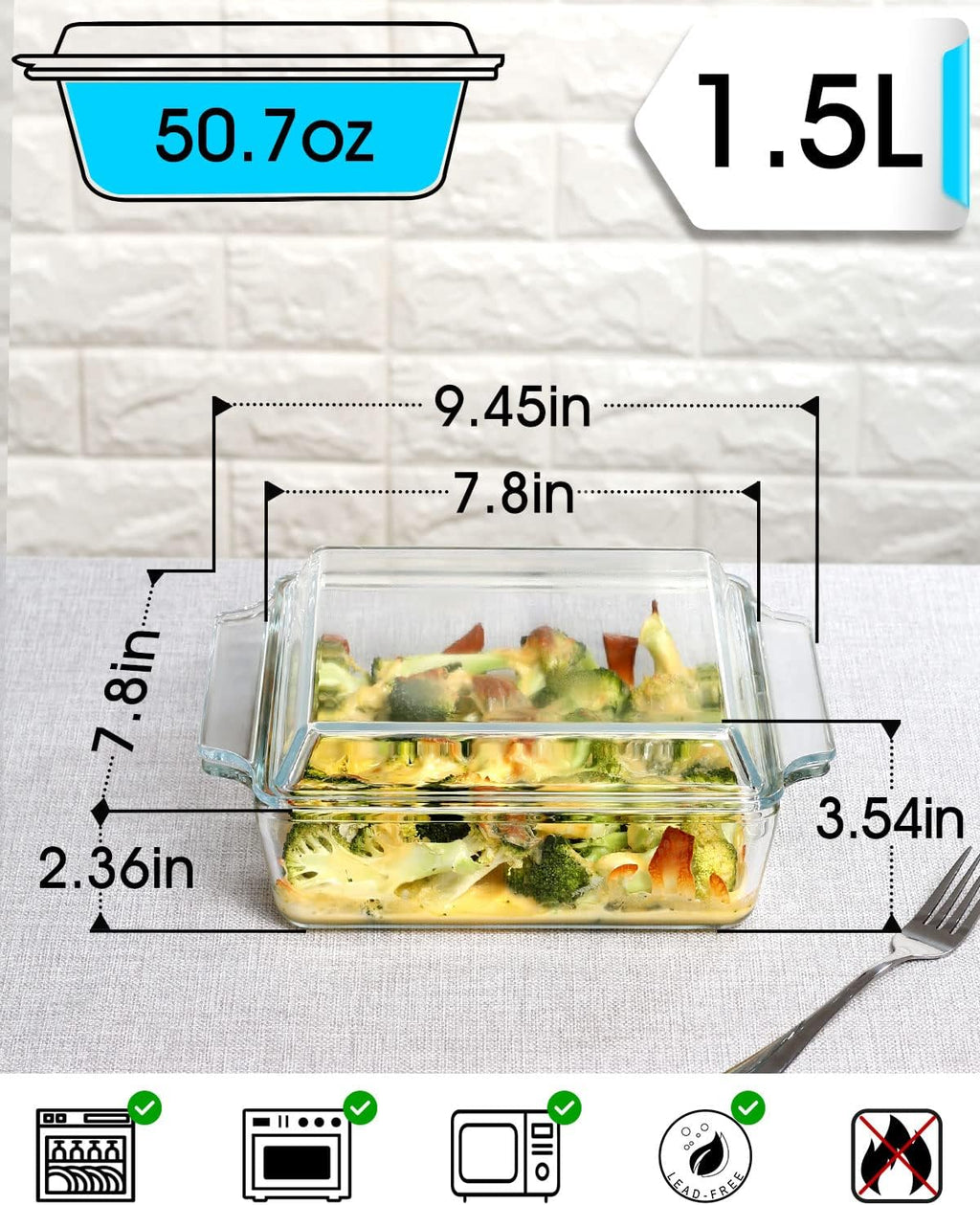 NUTRIUPS 8x8 Baking Dish Square Casserole Baking Dishes with Glass Cover Glass Casserole Dish with Lid Baking Dish Glass Baking Pan for Baking