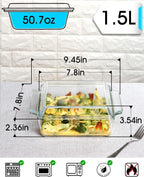 NUTRIUPS 8x8 Baking Dish Square Casserole Baking Dishes with Glass Cover Glass Casserole Dish with Lid Baking Dish Glass Baking Pan for Baking