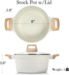 ESLITE LIFE Nonstick Stock Pot with Lid, 3 Quart Granite Casserole Small Soup Pot Pasta Cooking Pot, Induction Compatible, PTFE & PFOA Free, White