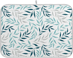 Blue Grey Olive Leaves Dish Drying Mat for Kitchen Counter Absorbent Microfiber Drying Pad, Medium 16x18 in, Reversible Drainer Mats