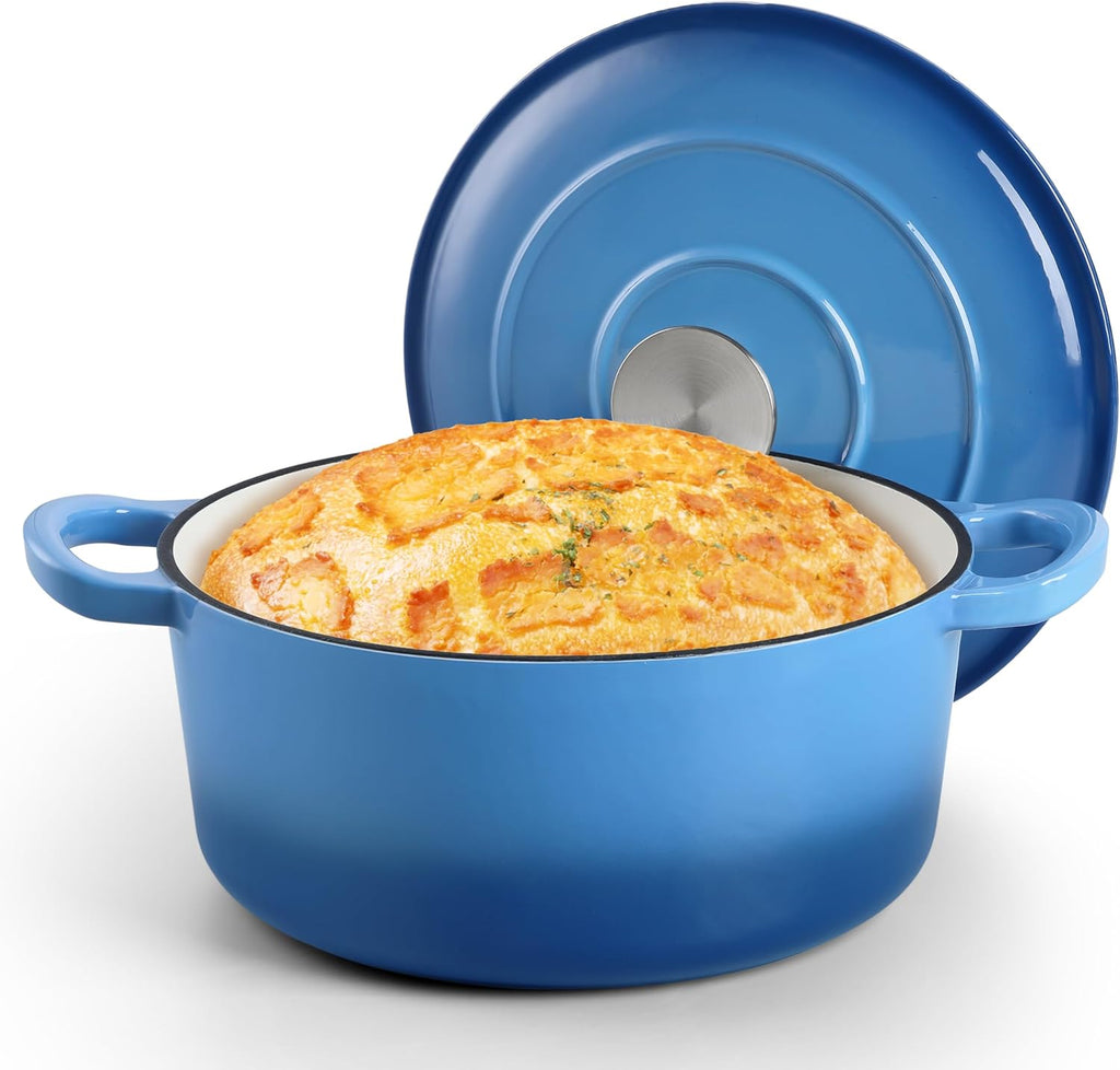 Small 3 Quart Dutch Oven, HaSteeL Round Cast Iron Cooking Pot with Lid, Nonstick Enameled Cookware for Sourdough Bread Baking Roasting Stewing Braising Frying, Heavy Duty & Oven Safe 500℉, Blue