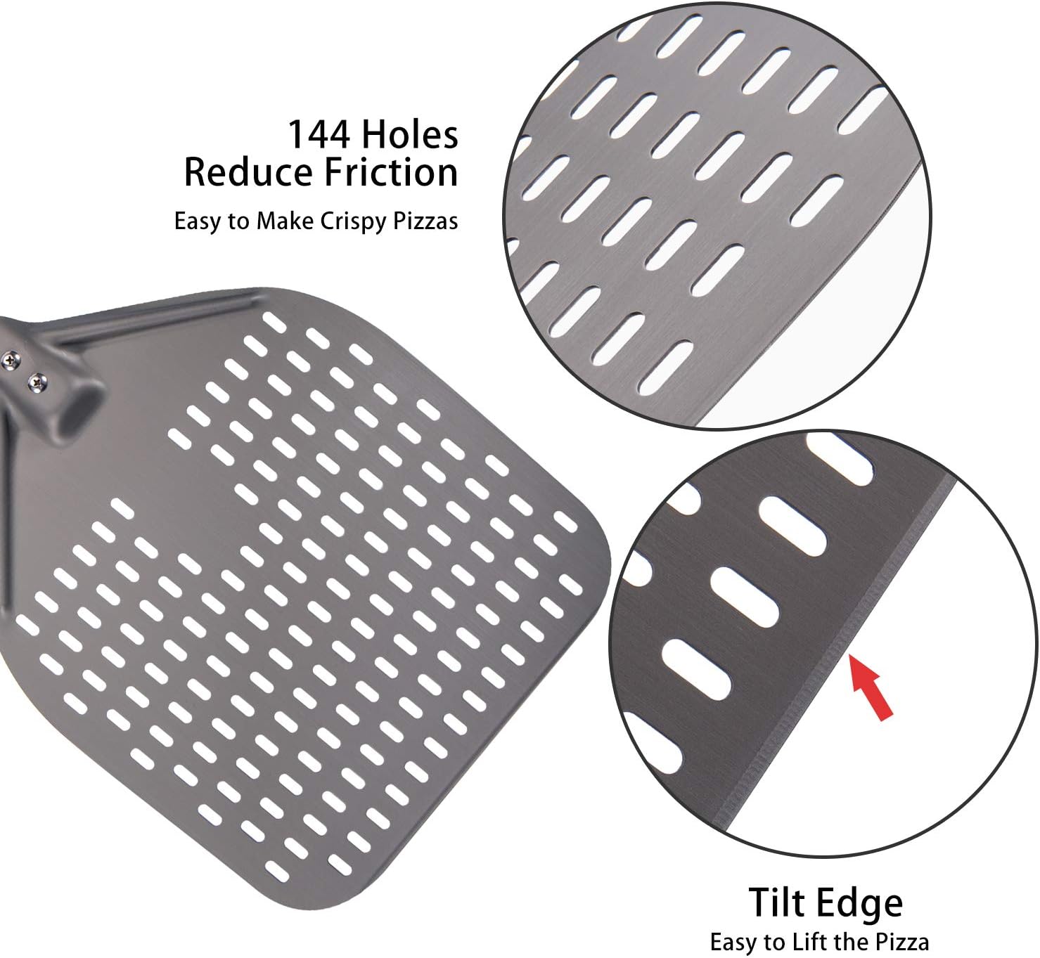 12-Inch Perforated Pizza Peel: Hard Anodized Aluminum Pizza Spatula with Silicone Handle, Professional Large Pizza Turning Peel, Pizza Paddle, 26-Inch Overall