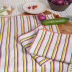 Printed Kitchen Dish Bar and Tea Towels Cotton, 18x28 inch with Trims, Cotton Dish Towel Sets (Yellow Stripes, Set of 6)
