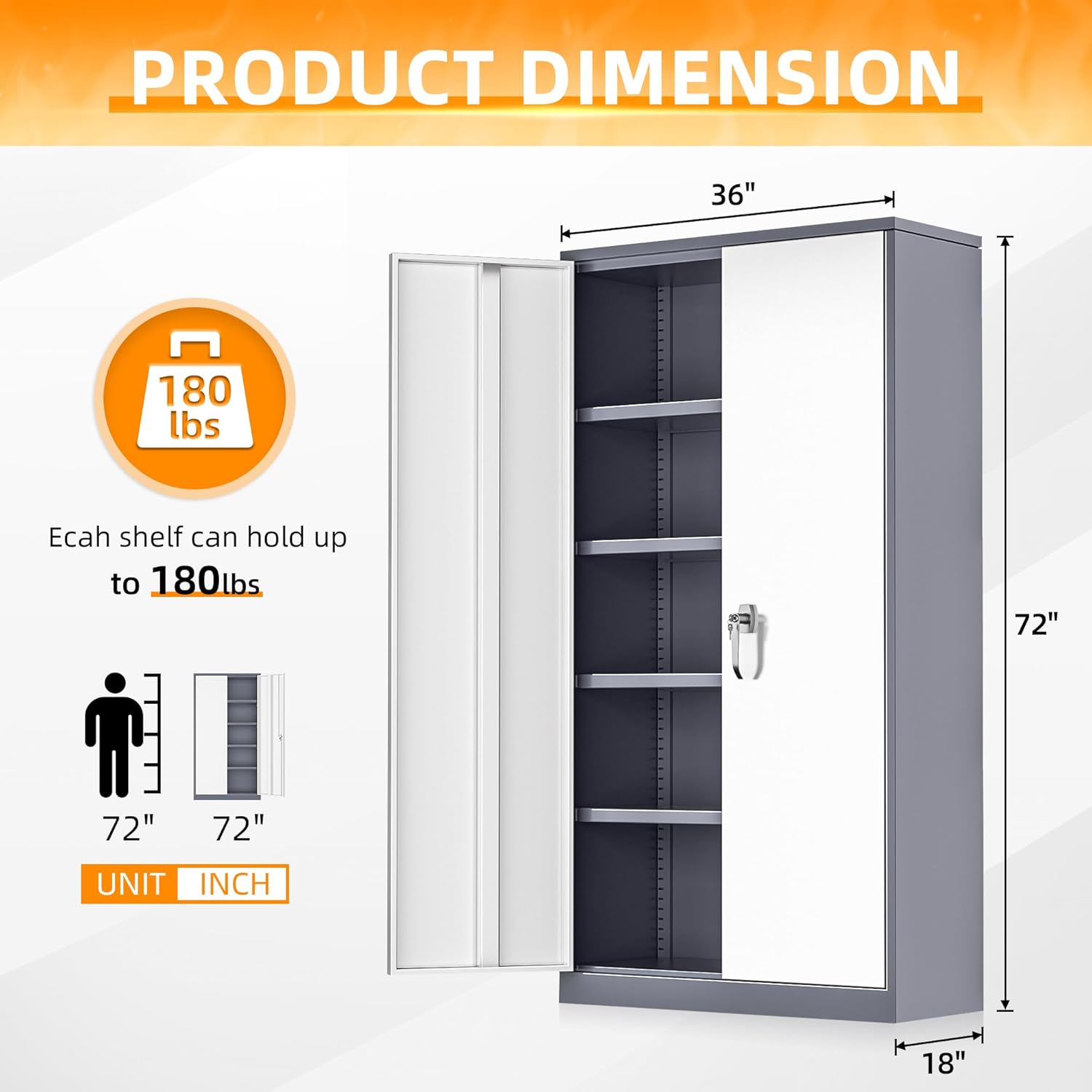 INTERGREAT Metal Garage Storage Cabinet, Black Lockable File Cabinet with 2 Doors and 4 Adjustable Shelves, Tall Steel Tool Cabinets for Office, Home, Garage, School, Gym