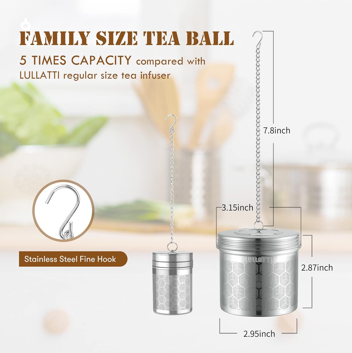 Extra Large Tea Ball Infuser for Pitcher(2 Pack), 18/8 Stainless Steel Tea Steeper, Extra Fine Mesh Tea Strainer Perfect for Brewing Herbs, Iced Tea, Coffee, Cooking Soup