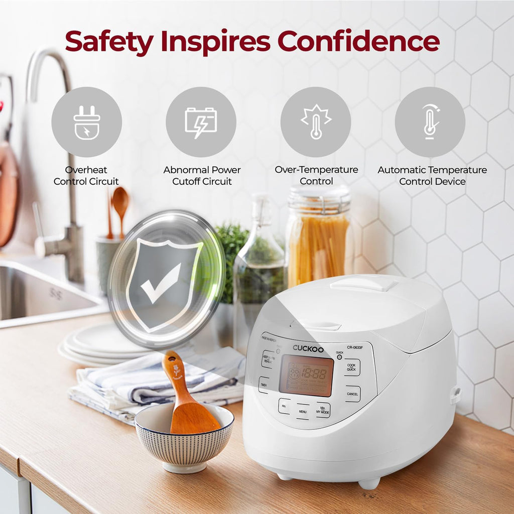CUCKOO CR-0633F | 6-Cup (Uncooked) Micom Rice Cooker | 11 Menu Options: White Rice, Brown Rice & More, Nonstick Inner Pot, Made in Korea | White