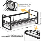 FANGSUN Large Sponge Holder for Kitchen Sink, 304 Stainless Steel Sink Caddy Organizer with Removable Drip Tray, Countertop Dish Soap Holder, Not Include Soap Dispenser, Black
