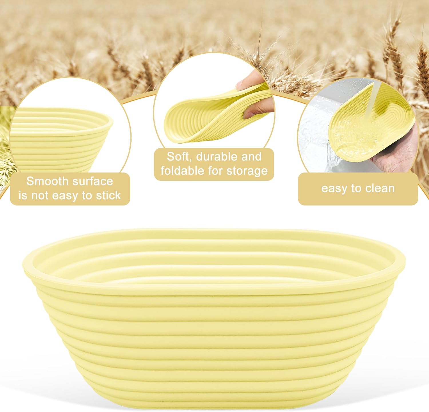 Silicone Banneton, Sourdough Bread Baskets (Set of 6, 6.5 Inch), Oval Proofing Bread Bowls with Starter Kit, Bread Making Baking Supplies