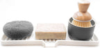 Happitasa Silicone Soap Dish Tray and Sponge Holder with Drain Chute | Bathroom and Kitchen Sink Organizer Caddy (White, 12"x4", 7.4 Ounces)