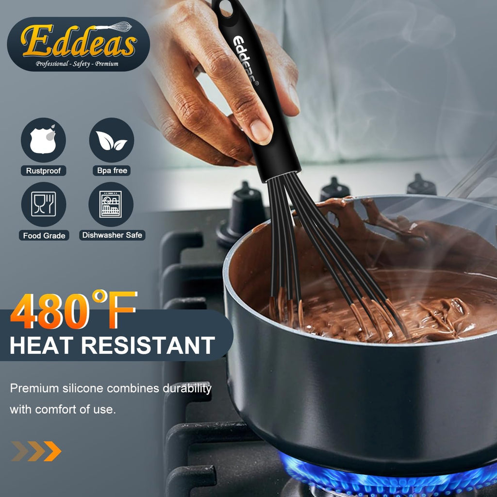 Silicone Whisk,Non Scratch Whisk for Cooking, 5+7+9+11in Balloon Whisks, Suitable for Mixing, Blending Whipping.11in Flat Whisks great for Ceramic Coated pans and Wider shallower pots.