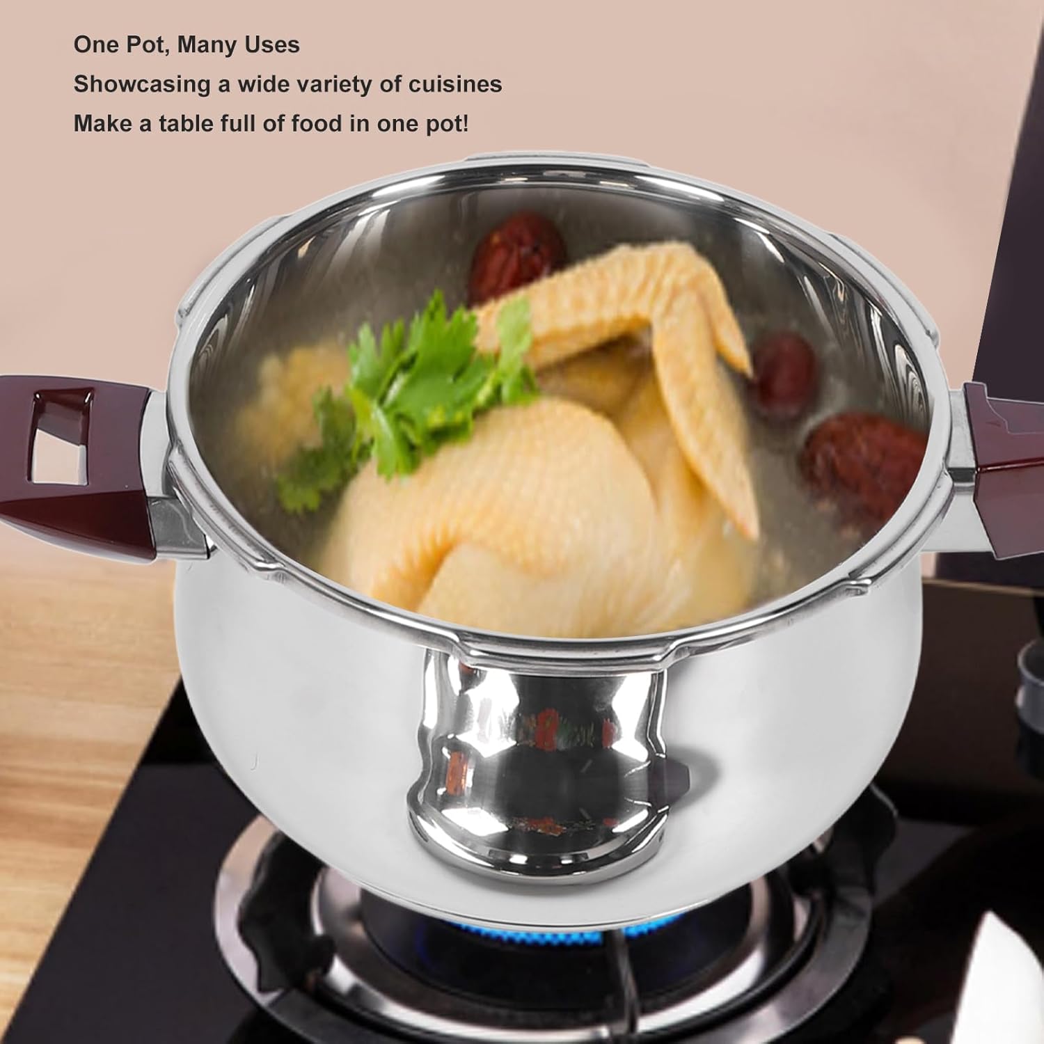 Stainless Steel Pressure Cooker 80KPA, Cookware Pressure Canner Rice Cooker with Safety Valve Devices, Compatible with Gas & Induction Cooker (6L)