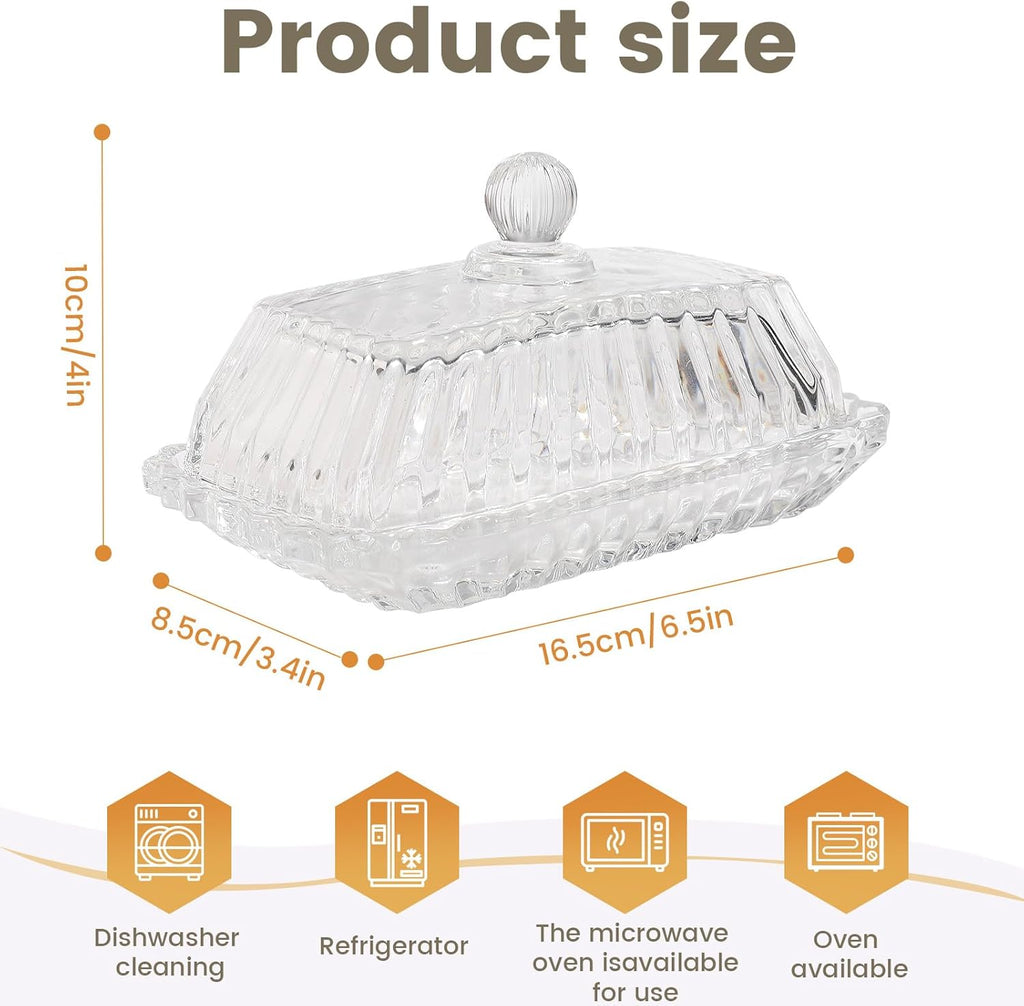 Glass Butter Dish with Lid for Countertop,Vintage Crystal Butter Container for Counter,Covered Glass Butter Keeper,Butter Tray for Refrigerator,Butter Holder with 4oz Butter