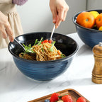 MEKY Ceramic Mixing Bowls Set of 2, 84OZ Large Nesting Salad Bowls - Perfect for Cooking, Baking, Soup, Pasta, Fruit and Popcorn, Deep Bowls Ideal for Microwave and Dishwasher Safe (Blue)
