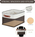 DECOMOMO Storage Baskets for Shelves - Fabric Storage Bins, Linen Closet Organizers and Storage (Brown & White, Large - 3 Pack)