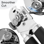 Can Opener Manual, UHIYEE Hand Held Manual Can Openers Heavy Duty with Smoother Cut Sharp Blade, Manual Hand Can Open with Soft Handle, Easy to Turn Knob, Magnetic Lid Lifter, Black