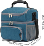 FlowFly Double Layer Cooler Insulated Lunch Bag Adult Lunch Box Large Tote Bag for Men, Women, With Adjustable Strap,Front Pocket and Dual Large Mesh Side Pockets