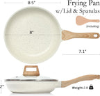 ESLITE LIFE Nonstick Ceramic Frying Pan Skillet with Lid, Non-Toxic Egg Omelette Kitchen Cooking Pans Compatible with All Stovetops (Gas, Electric & Induction), PTFE & PFOA Free (White, 8" w/Lid)