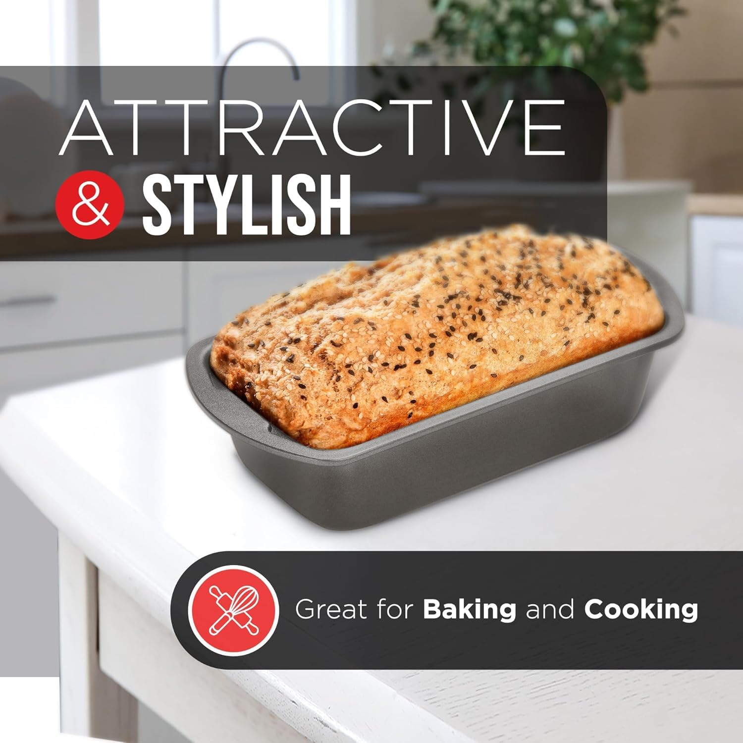 Nonstick Loaf Pan Set Pack of 4, Carbon Steel 11" Large Baking Bread Pan, Oven Safe Up to 450°F, PFOA, PFOS, PTFE Free, Space Saving Stackable Design, Stain Resistant, Dishwasher Friendly, Gray Marble
